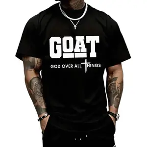 Men's GOAT "God Over All" Graphic T-Shirt, 100% Cotton Loose Fit Christian Streetwear, Casual Short Sleeve with Round Neck