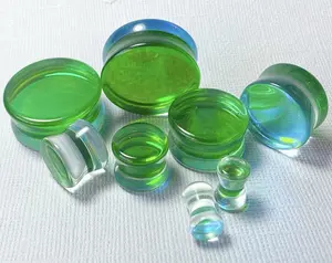 PAIR Green Iridescent Glass Double Flare Plugs Gauges Tunnels Body Jewelry