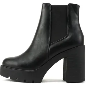 Women Lug Sole High Heel Chelsea Fashion Ankle Boot w/Double Elastic Gore