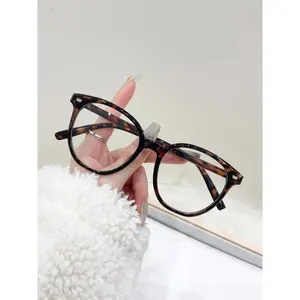 Cute Round Frame Tortoise Pattern Eyeglasses, Trendy Frames, Anti-blue Light Eyeglasses for Women & Men, Fashion Eyeglasses for Work, Perfect for Student Daily Use