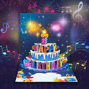 Birthday Cards Fireworks Pop Up Cake Blowable Light and Music Happy Birthday Card Gifts for Women Men Mom Kids gift  cards