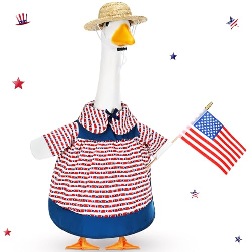 4th of July Porch Goose Outfits for 23'' Cement Plastic Porch Goose Statue, Memorial Day Patriotic Porch Goose Clothes with Flag Star Red Blue White Strip Porch Goose Costume for Independence Day Summer Outdoor Lawn Yard Garden Porch Decor