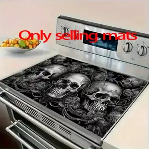 Strange skull and floral design kitchen countertop protector, polyester stove anti burn pad, Gothic style decoration, heat-resistant material, heat-resistant pad, holiday decoration, oven pad, coffee machine absorbent pad, dining table insulation pad