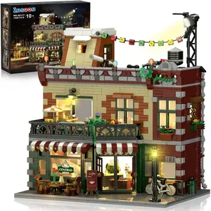 INSOON City Coffee House Stem Magnetic Blocks Building Set, 1589 PCS with LED Light, DIY Wooden Model with Stage & Street Lights, for 10+ Adults, Teens, Kids