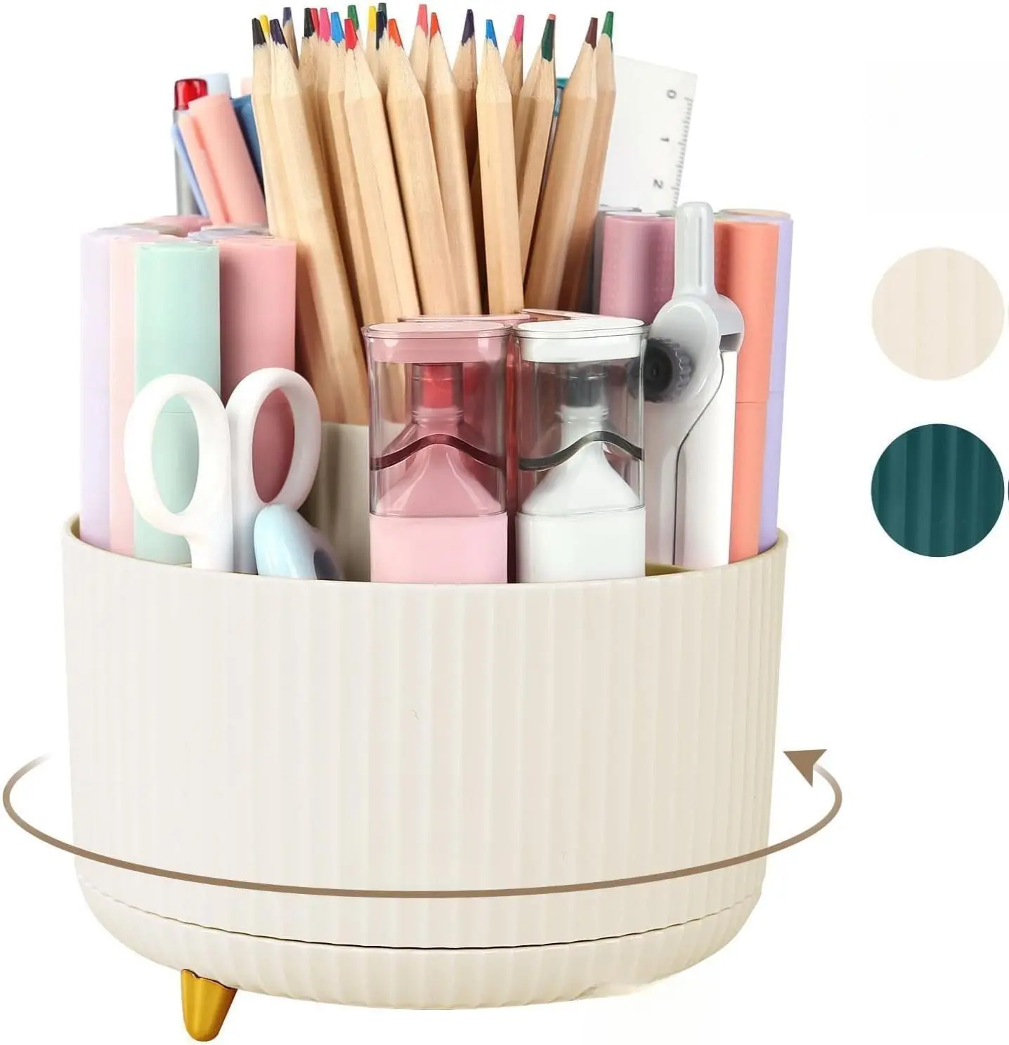 SKYDUE 360 Rotating Plastic Desk Pen Organizer with 5 Slots Dual-Purpose Art Supply Pencil Cup for Office School Home Space-Saving 360 Degree Rotation Sturdy Durable