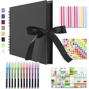 Scrapbook Album 80 Pages, DIY Photo Album with Accessories, Black Kraft Paper Memory Book for Wedding, Birthday, Travel, Valentine, Mother’s Day, 11x8 Inches