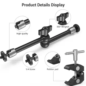 Clamp w/ 1/4" and 3/8" Thread and 9.8 Inches Adjustable Friction Power Articulating Magic Arm with 1/4" Thread Screw for LCD Monitor/LED Lights