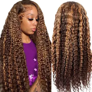 4/27 Highlight Ombre Deep Wave Honey Blonde 13x6 Deep Wave Lace Front Wigs Human Hair 30 inch HD Transparent Lace Front Wigs