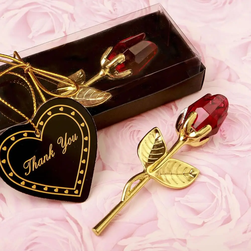Red Crystal Rose Ornament with Gold Stem, a Romantic Souvenir with Crystal Shine for Women, Unique Anniversary Gift Box for Valentine's Day