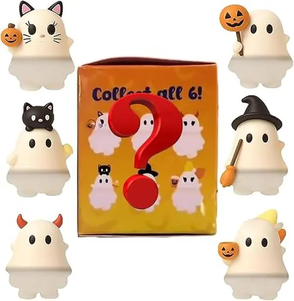 Ghostees Mystery Phone Buddy, Halloween Mystery Blind Box Ghost & Pumpkin Phone Topper, Stick-On Mini Buddy Phones Charms, 6 Differents Random