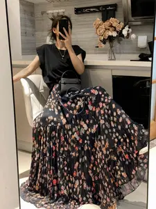 Women's Vintage Floral Ruffle Skirt Bottoms, High Waist A-Line Long Dress, Summer Vacation Date, Elegant Casual Wear