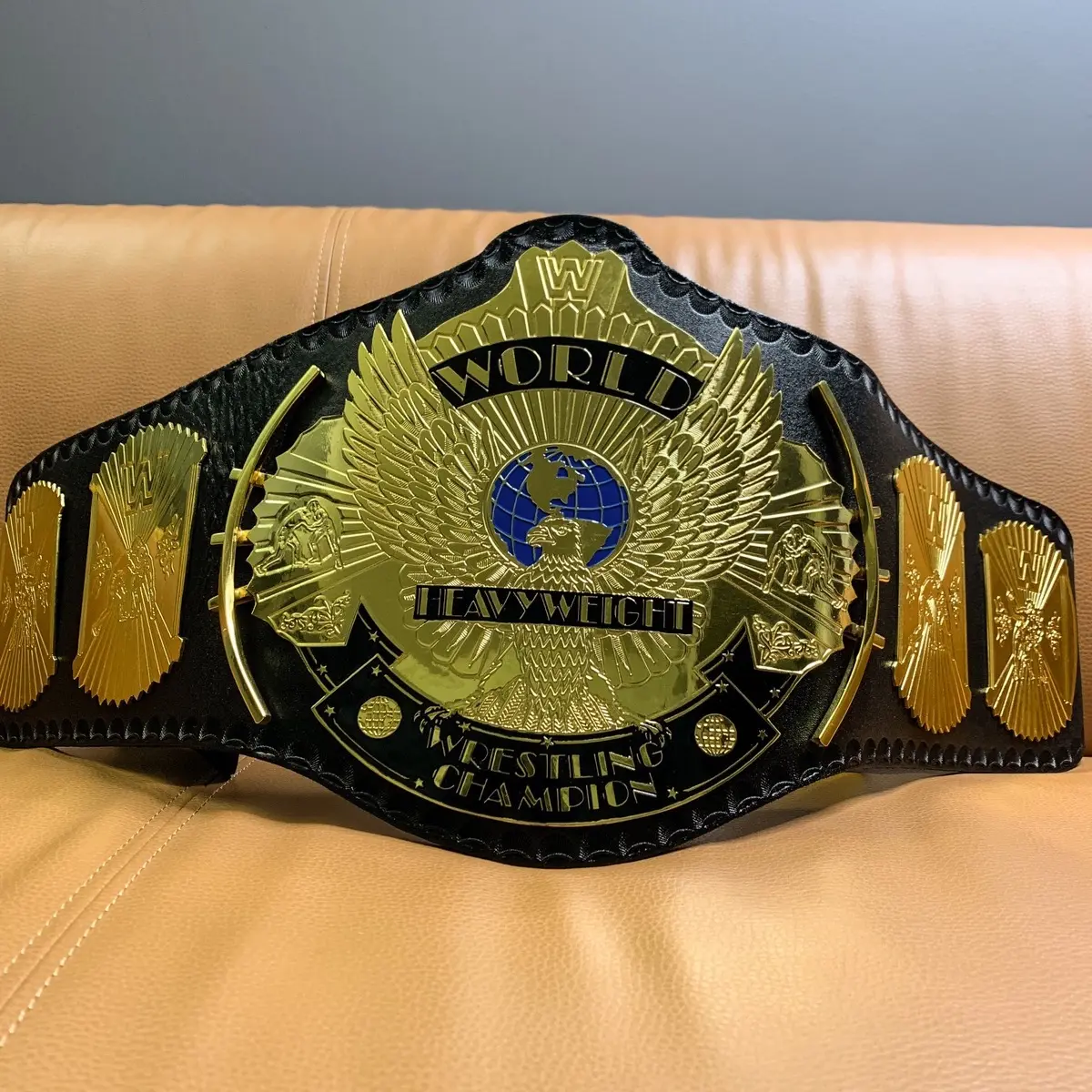 Winged Eagle Championship belt 2mm brass plate and original leather