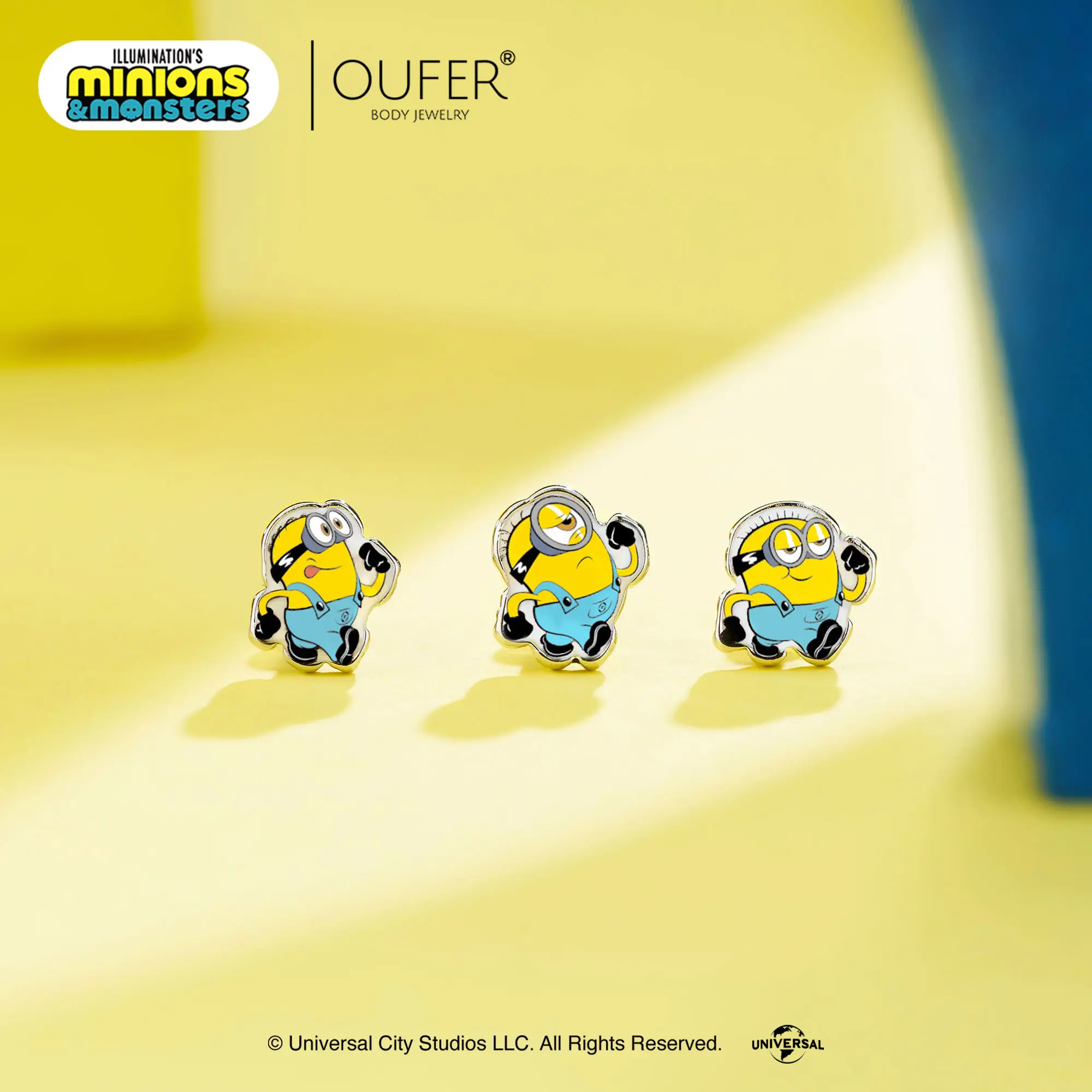 MINIONS × OUFER Forward Motion 16G Stainless Steel 3PCS Cartilage Stud Set
