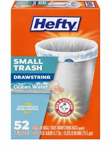 Hefty Small Trash Bags 4 Gallon, 52 Count – Drawstring Garbage Bags, Ocean Water Scent, Odor Control, Strong & Leak Resistant Waste Bags for Bathroom, Office & Kitchen