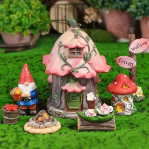 1 charming miniature garden set-resin mushroom house garden ornaments, weather-resistant indoor dwarf and bonfire design, suitable for terrace, balcony, mushroom garden ornaments, essential for home decoration lovers.