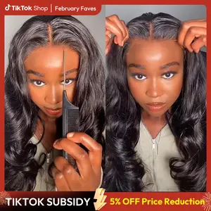 West Kiss Pre Cut Ready Go Glueless Wig Body Wave 7x4 Lace Closure Wig Human Hair 7x5 Closure Wig Bleached Knots Pre Plucked 250% Density Gluleless Wig For Women FebruaryFaves