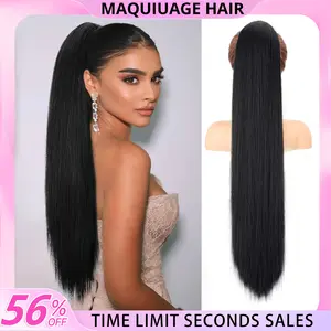 MAQUIUAGE Claw Ponytail Extensions 30 Inch Long Straight Fake Pony Tail Natural Soft Clip in Hair Extension Synthetic Heat Resistant Hairpiece Black For Women