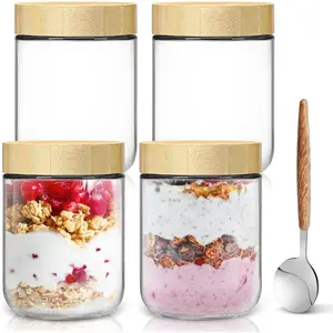 16oz Overnight Oats jars 4 Pack,Overnight Oats Containers with Bamboo Lids for Meal Prep,Wide mouth Salad Jars with,Container for Yogurt Chia Pudding Spice Sugar