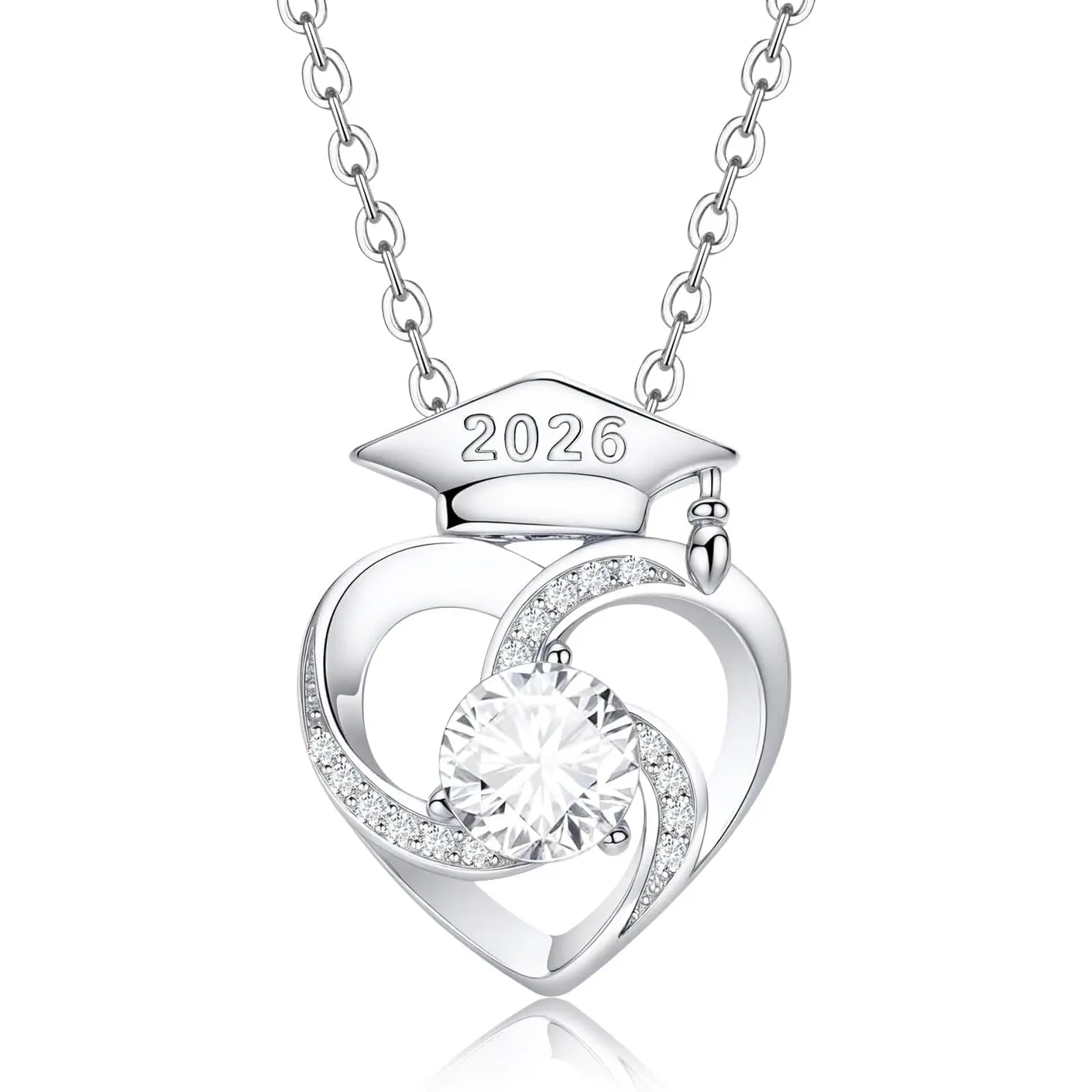 Graduation Necklace Gift for Her - Class of 2026 Cubic Zirconia Heart Graduation Necklaces，Sliver Plated Graduation Cap Necklaces High School College Graduation Jewelry Gifts for Daughter Best Friends