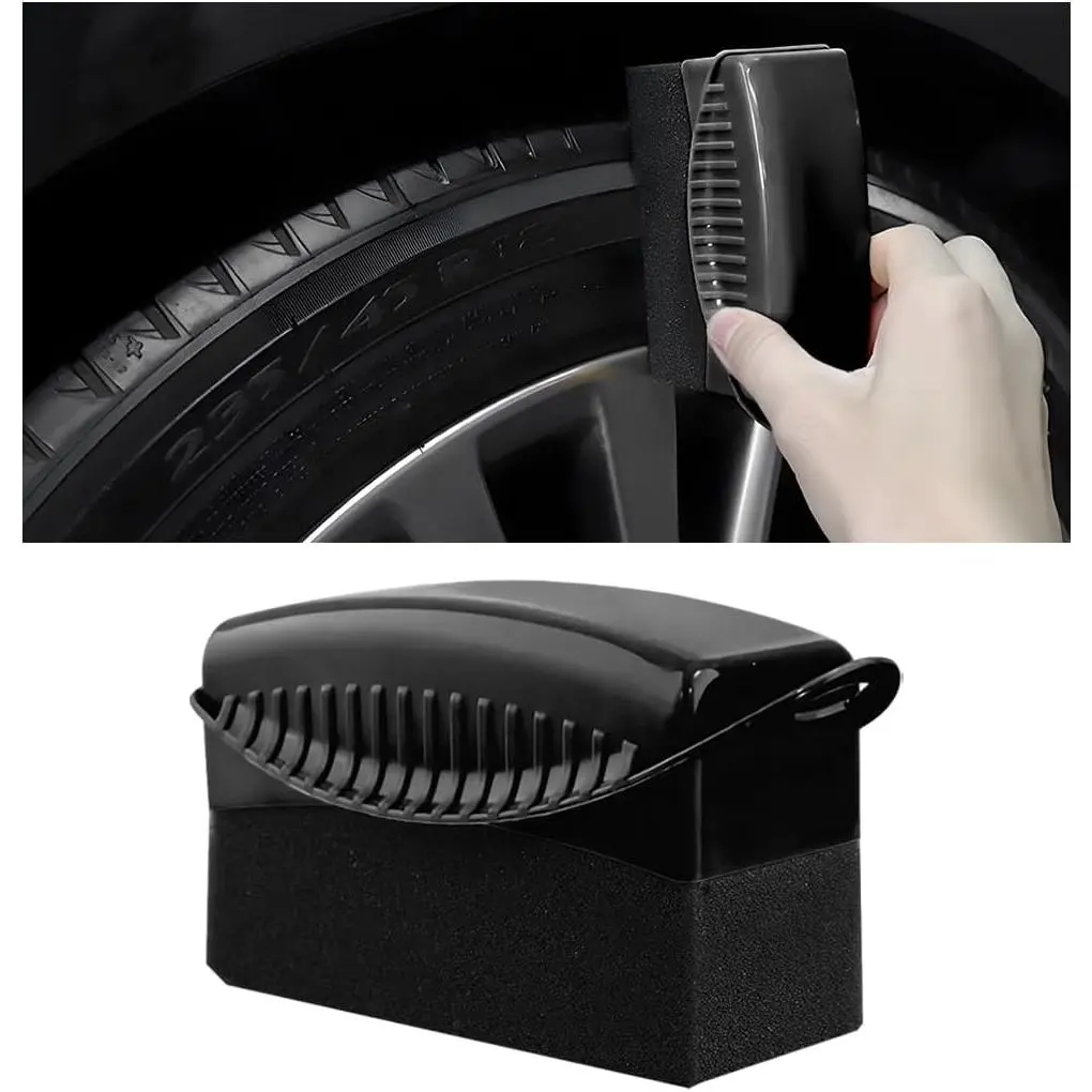 1 count Tire Dressing Applicator, Wheel Dressing Tire Shine Applicator Pad with Lid,  Wheel Detailing  Tire Waxing Wipe Polishing Sponge, Universal  Accessories (Black)