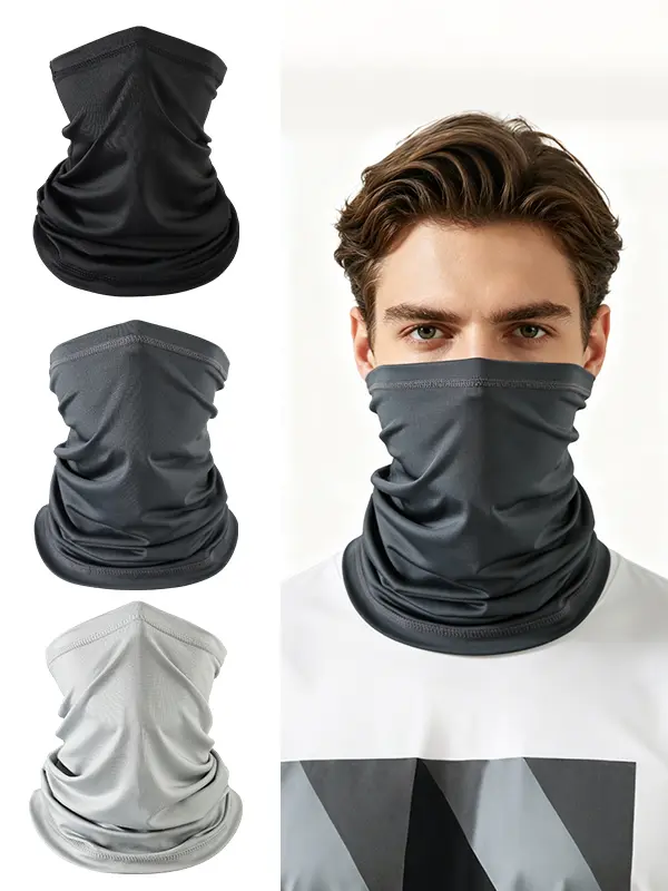 Unisex 3-Pack Casual Solid Colors Ice Silk Neck Gaiter, UV-Protective Breathable Stretch Multifunctional Face Cover Bandana Neck Scarf for Motorcycle, Cycling, Outdoor Sports (Black, Dark Gray, Light Gray)