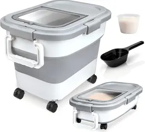 30 Lbs Collapsible Food Storage Container, Airtight Rice Bin with Wheels & Handle, Multi-Purpose Storage for Rice, Flour, Cereal & Pet Food