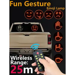 LED Car Rear Window Emoticon Light Gesture & Remote Controlled Yellow Safety Lamp Fun Night Driving Warning Accessory for All Vehicle Types