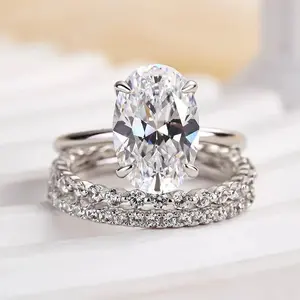 Elegant 3pcs/Set Zirconia-Inlaid Oval Rings for Women, Wedding Rings, Engagement Wedding Jewelry, Luxury Daily & Party Accessory, Valentine's Day Gift, Solitaire Ring