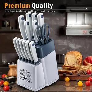 High-end 14-piece Knife Set with Built-in Sharpener Suitable for Home Cooking Ergonomic Handle Design Includes Stainless Steel Steak Knife, Meat Knife, Fruit Knife Kitchen Special Knife Simple White Integrated Knife Block Best Holiday Gift Chopping