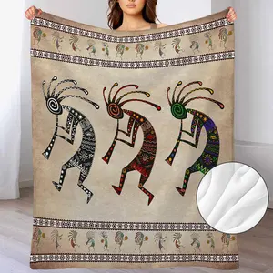 Rustic Tribe KoKopelli Blanket - Colorful Soft Fuzzy Abstract South Western Native American Aztec Ethnic Print Throw Blanket for Couch, Sofa Bed Office Car Travel Home Blankets Gift
