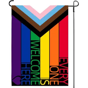 Progress Pride Every One Is Welcome Here Garden Flags - Inclusive Progressive Progress Yard Small Big Flag 12x18 Inch for LGBTQ Lesbian Gay Transgender