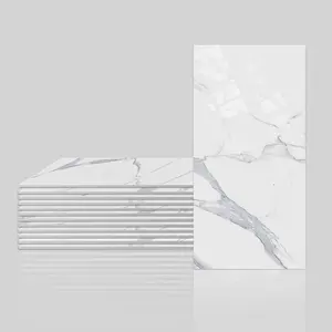 16pcs/32pcs/64pcs Peel and Stick Backsplash Tiles, White Marble Grey Vein Wall Stickers, Waterproof Removable Self-Adhesive Glossy Wall Tiles for Kitchen Bathroom RV Rental Home Decor，4inX8in