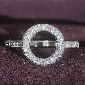 Popular y2k European and American simple women's ring ring ring round adjustable opening r5466 full diamond