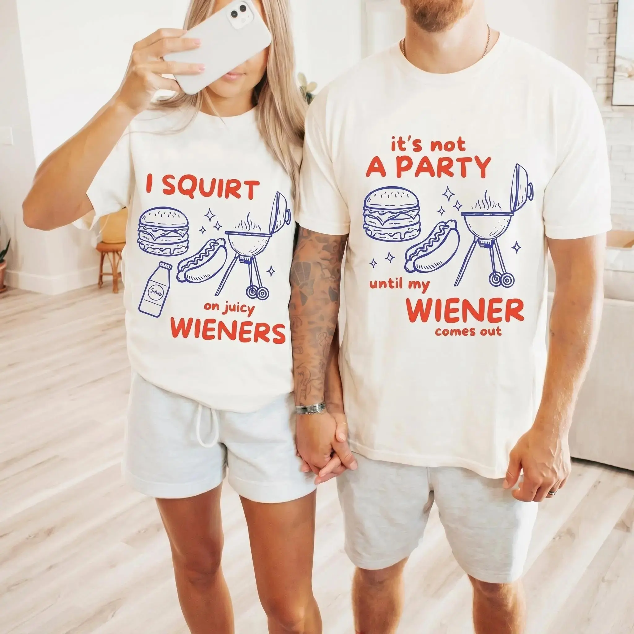 Funny 4th of July Matching Couple Shirts, Hotdog His and Hers Tees, Adult Humor Couple Shirts,Independence Day Couple Tee,Patriotic T-Shirts
