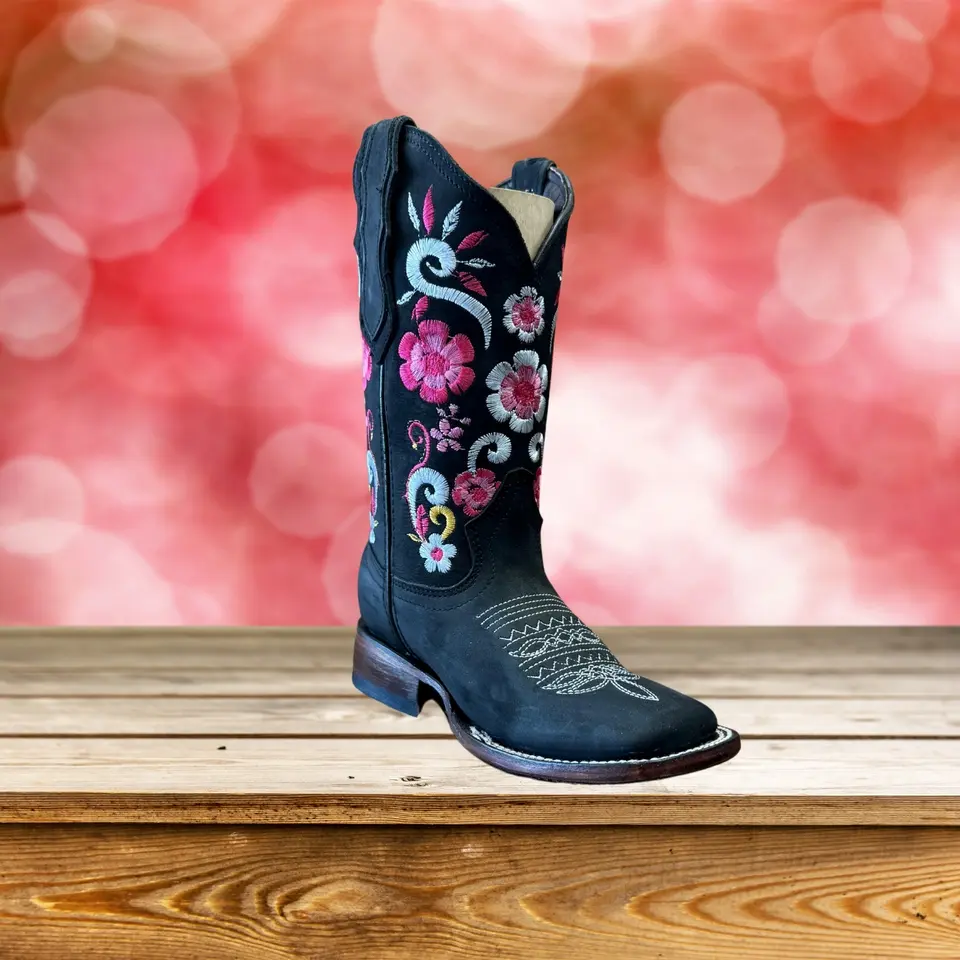 Women’s Flower Blossom Square Toe Boots