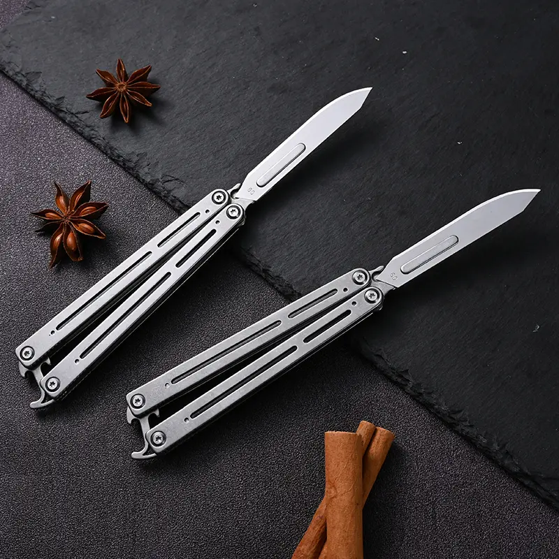 Portable Stainless Steel Handle All-Metal Folding Kitchen Cutlery - Stylish Multifunctional Tool for Fruit Cutting
