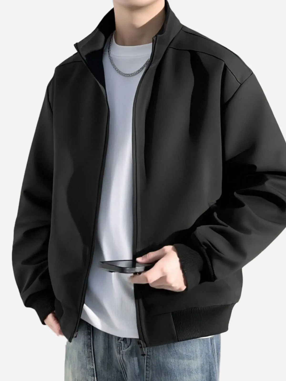 Men’s stand collar aviator jacket, lightweight zip casual outerwear for spring and autumn, suitable for business casual wear