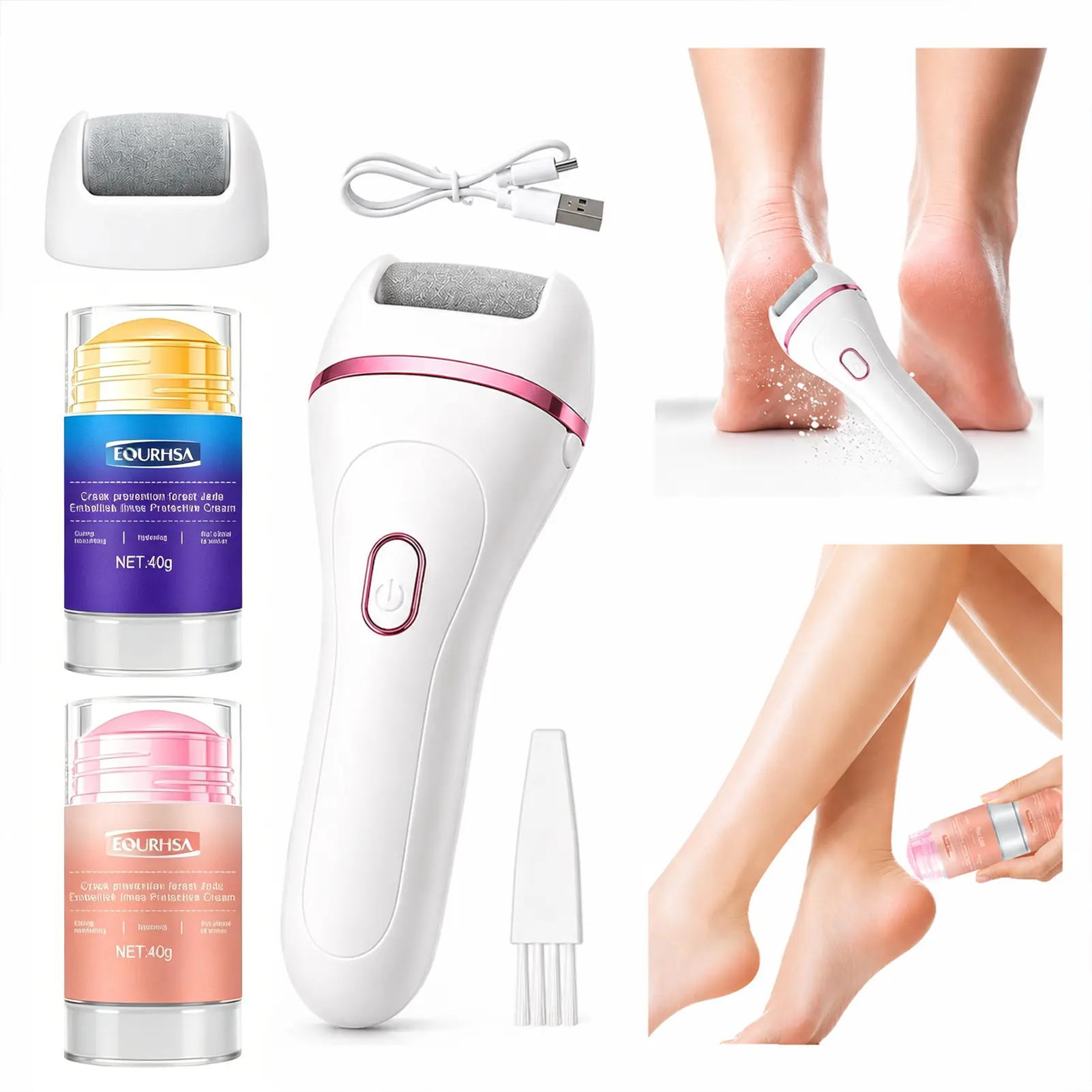 Electric Feet Callus Remover with 2 Counts Foot Care Cream - Effortless Callus Removal for Smooth Comfortable Use Ideal for Daily Foot Care