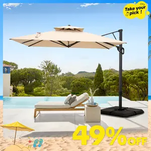 [Summer Vibes] [2-Box] 9*12 FT Cantilever Patio Umbrella with Weighted Base, 360° Rotation, Heavy Duty Hydraulic Double Umbrella Windproof for Outdoor Use
