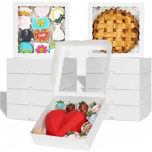 6pcs 9x9x2.5 Inches Bakery Boxes, Ideal for Cookies Pie Chocolate Covered Strawberries, Breakable Heart & Charcuterie, Perfect for Valentine's and Christmas