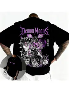 Demon Slayer Anime Kokushibo Printed T-shirt Men's and Women's Summer New American Hip Hop Trendy Casual Loose Parent Child Top