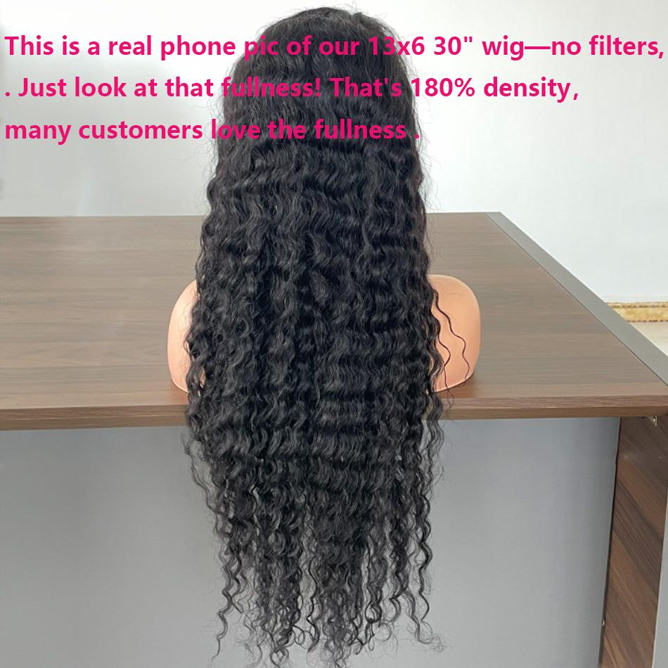 30 34 Inches Deep Wave 13x6 HD Lace Frontal Wig Human Hair Pre-plucked Brazilian Remy Hair Transparent Lace Front Wigs Deep Curly Human Hair Wigs For Women 180% Density