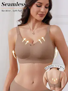 V Neck Hollow Out Seamless Wireless Bra Natural Lift Push Up No Slip Comfort Everyday Bralette