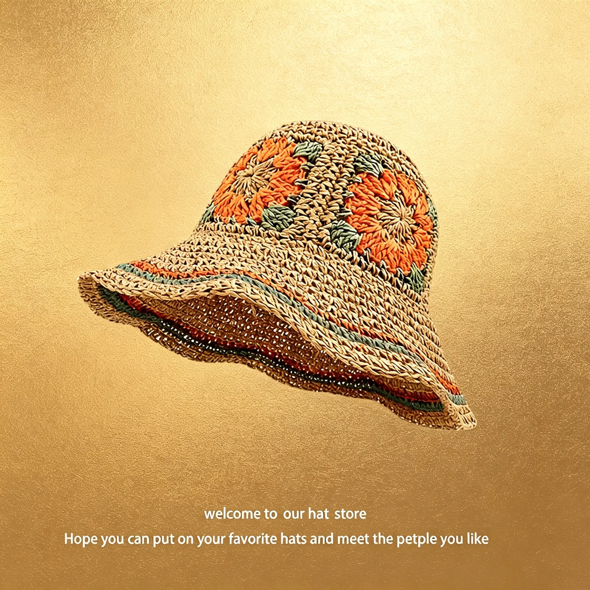 Ethnic-Style Jacquard Hand-Woven Straw Fisherman Hat, Foldable Sunshade Hat with Colorful Floral Design, Versatile Sports & Outdoor Accessory