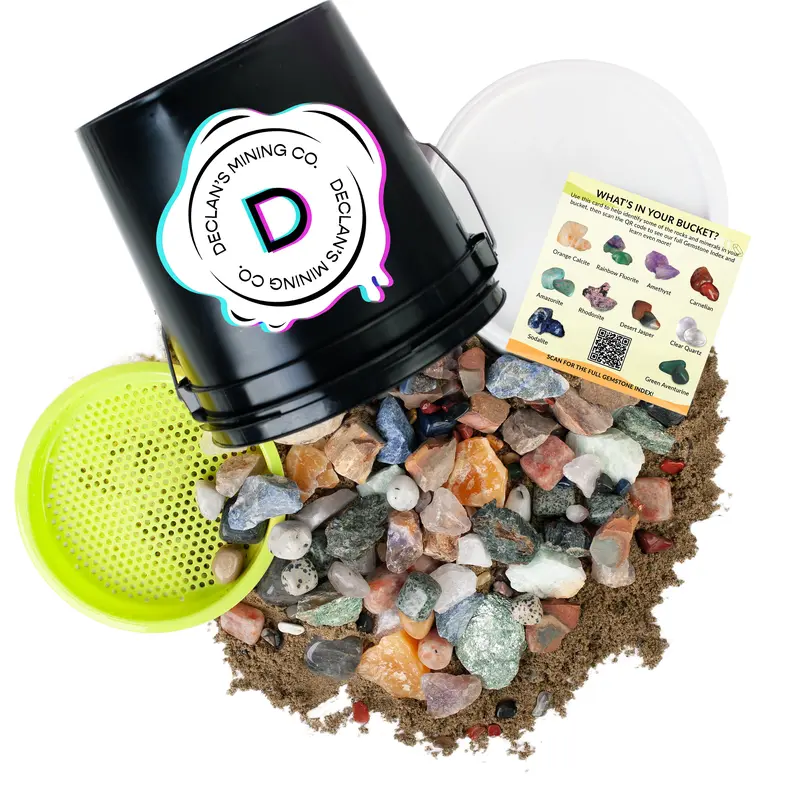 Declan's Gallon Mix Bucket - Includes Sifter, Confetti Sand, Crystal Raw Stones, and Tumbled Stones