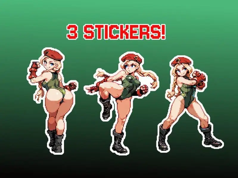 Cammy Pixel Sticker Pack | 3 Glossy Street Fighter Fan Art Stickers | Classic Green Outfit | Retro Pixel Art