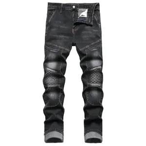 JUNBAOSS Men's Biker Zipper Deco Jeans, Mens Slim Fit Stretch Jeans Ripped Skinny Jeans for Men, Casual Fashion Straight Leg Comfort Flex Waist Cargo Denim Pants, Menswear Trouser Streetwear Jean with Plain Pockets