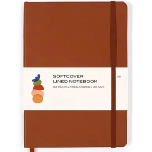 Softcover Ruled Journal with Thick 80 gsm Lined Cream Paper A5 size (8.3 inches x 5.4 inches) - Daily Writing Notebook for Travel, School and Office Use - Diary for Women and Men - Camel