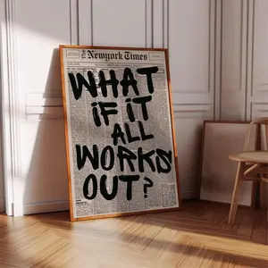 Retro What If It All Works Out Newspaper Print, Typography Poster, Trendy Wall Art, Motivational Poster, Digital Print, What If Poster Print