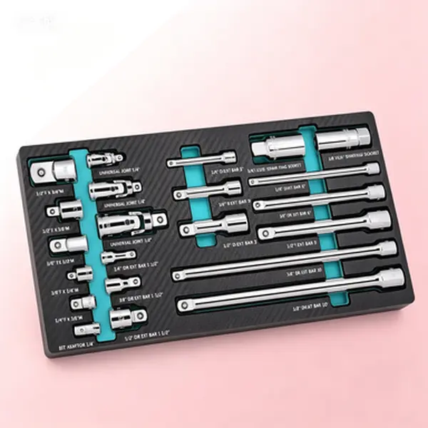 Professional Socket Accessory Set, 22-Piece Drive Tool Kit with 1/4 3/8 1/2 Extensions, Socket Adapters, Universal Joints, Spark Plug Sockets, Cr-V Steel, EVA Foam Storage Case, Reusable, Heavy-Duty Mechanics Tools